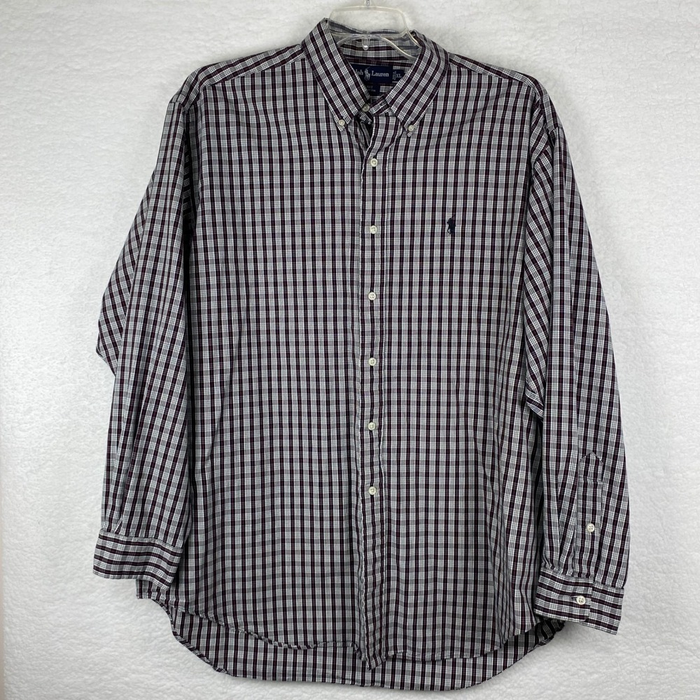 Polo Ralph Lauren Blake Mens XL Plaid Button Down Shirt Navy Red White Cotton